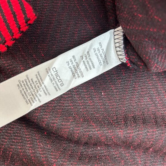 Chico's Womens Red & Black Herringbone Sweater Top Size 3 Boat Neck Relaxed Fit - Picture 4 of 8